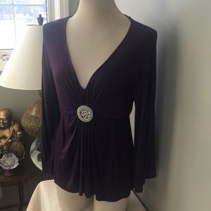 Daisy Fuentes Bell-Sleeved Tunic Blouse w Tie Waist and Bling